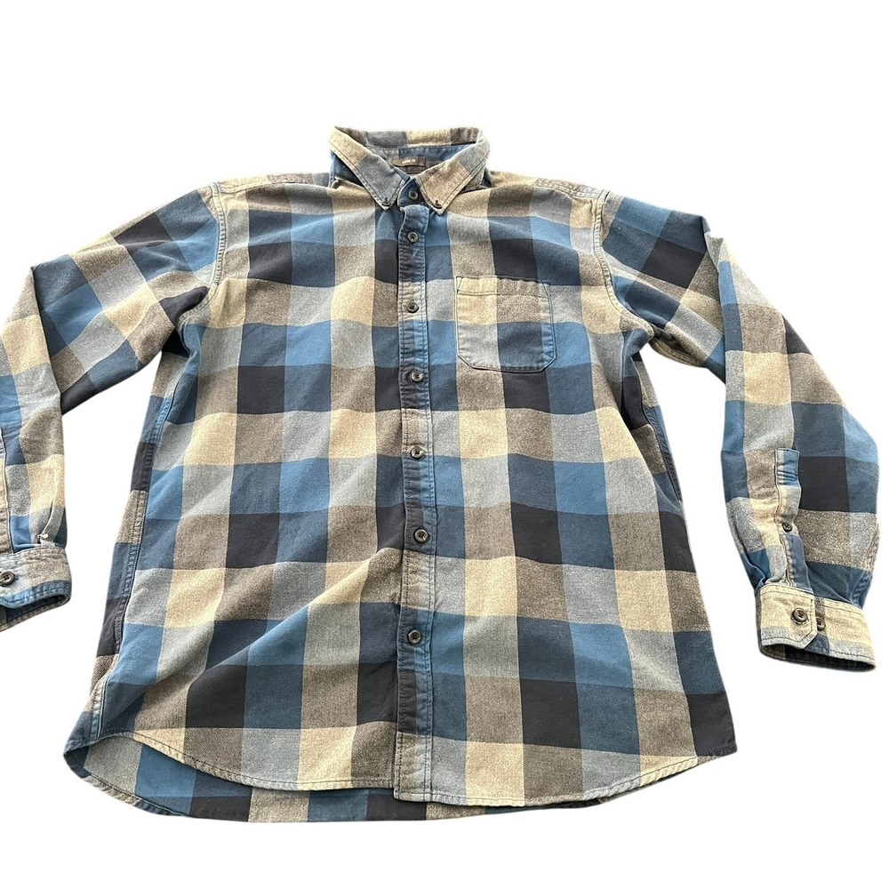 Eddie Bauer Mens Classic Fit Flannel Shirt Blue Grey Plaid Cotton Large L